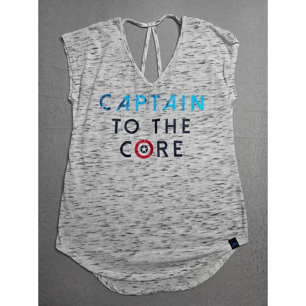 Marvel Hero Elite Series Blouse Top Womens Small Gray Captain To The Core V-Neck